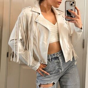 Blank NYC White Fringe Cowgirl Leather Jacket